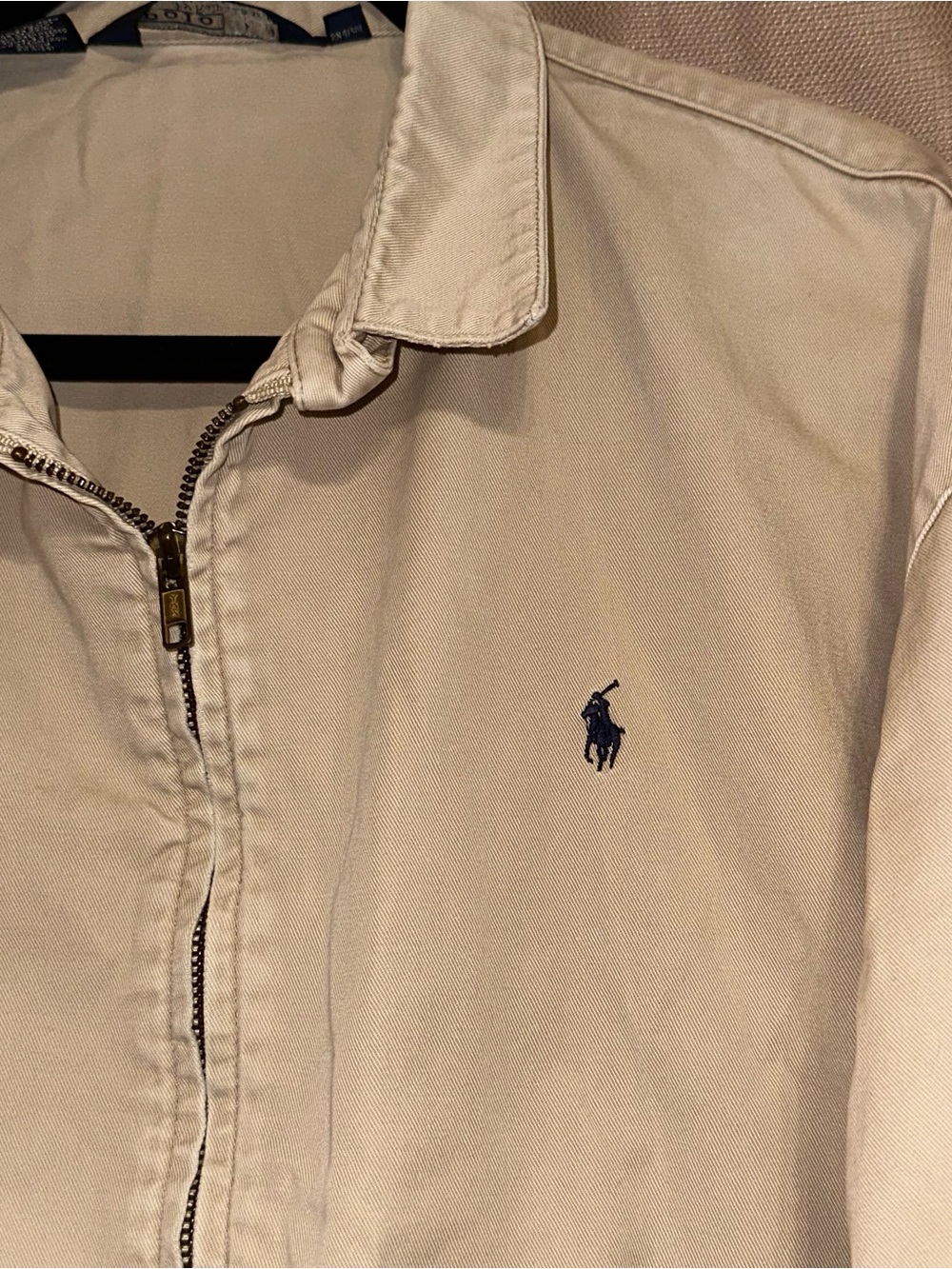90’s Vintage Polo by Ralph Lauren Light Beige Zip-Up Harrington Jacket - Picture 2 of 8